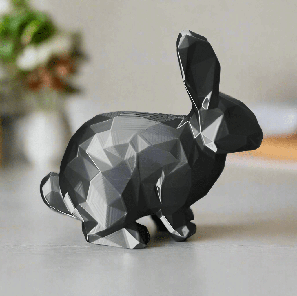 Modern Geometric Rabbit Figurine, Low Poly Design, Black Decorative Statue - Celestial Crafts