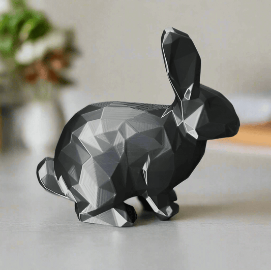 Modern Geometric Rabbit Figurine, Low Poly Design, Black Decorative Statue - Celestial Crafts
