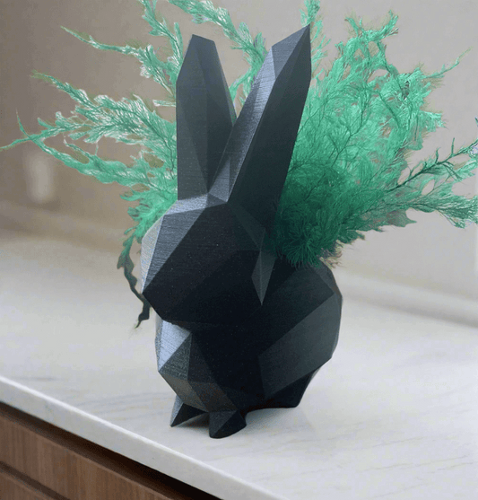 Modern Geometric Rabbit Planter, Black Low Poly Design - Celestial Crafts