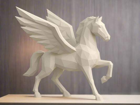 White pegasus winged horse freedom mythology resin paper sculpture