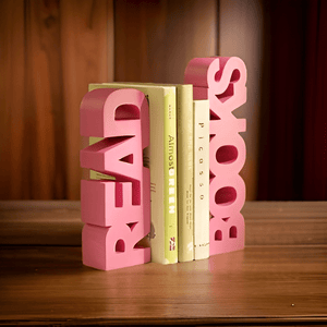 Stylish "READ BOOKS" Pink Bookend Set – Modern Book Organizer and Decorative Shelf Accessory - Celestial Crafts