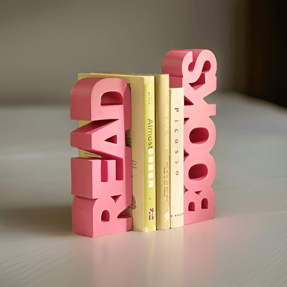 Stylish "READ BOOKS" Pink Bookend Set – Modern Book Organizer and Decorative Shelf Accessory - Celestial Crafts