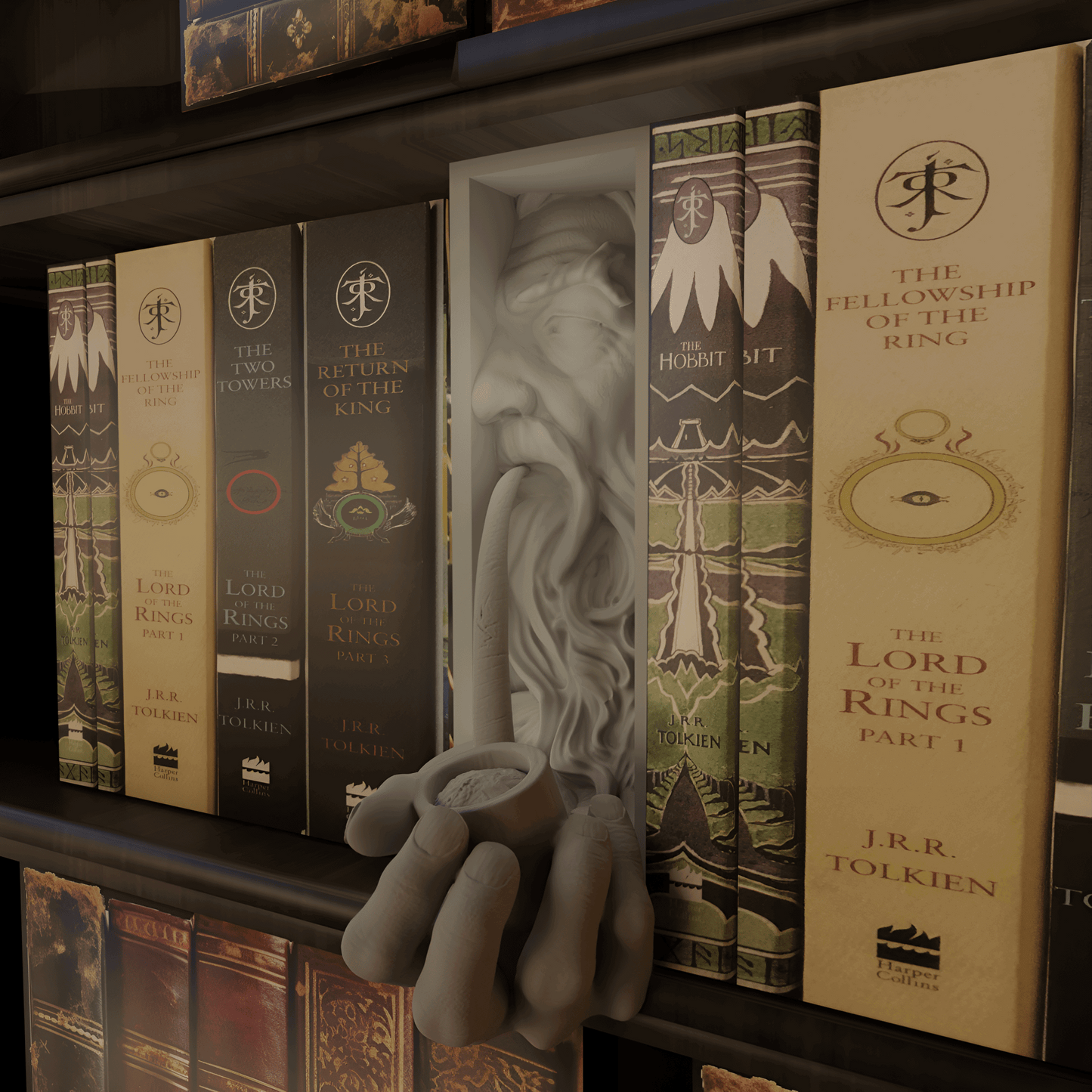 Hand - Sculpted Pipe - Holding Bookend – Elegant Literary Decor for Book Lovers - Celestial Crafts