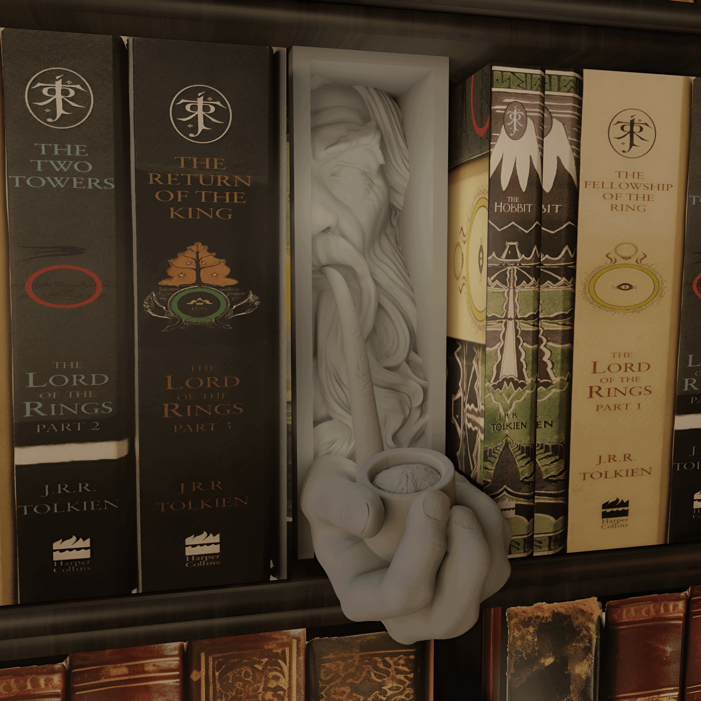 Hand - Sculpted Pipe - Holding Bookend – Elegant Literary Decor for Book Lovers - Celestial Crafts