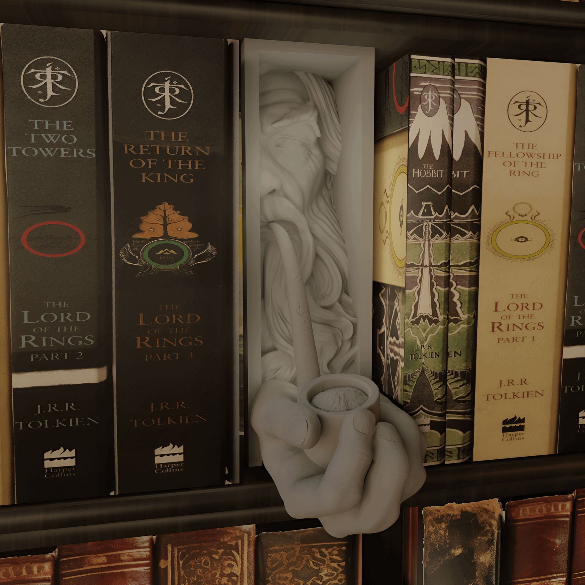Hand - Sculpted Pipe - Holding Bookend – Elegant Literary Decor for Book Lovers - Celestial Crafts