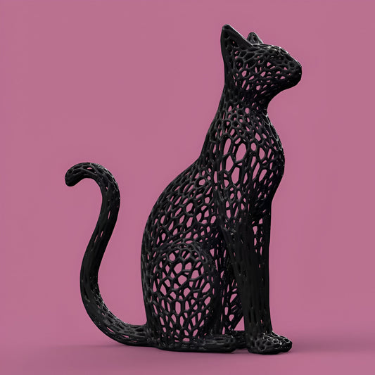 Cat in Voronoi Style - Modern Geometric Animal Sculpture - Celestial Crafts