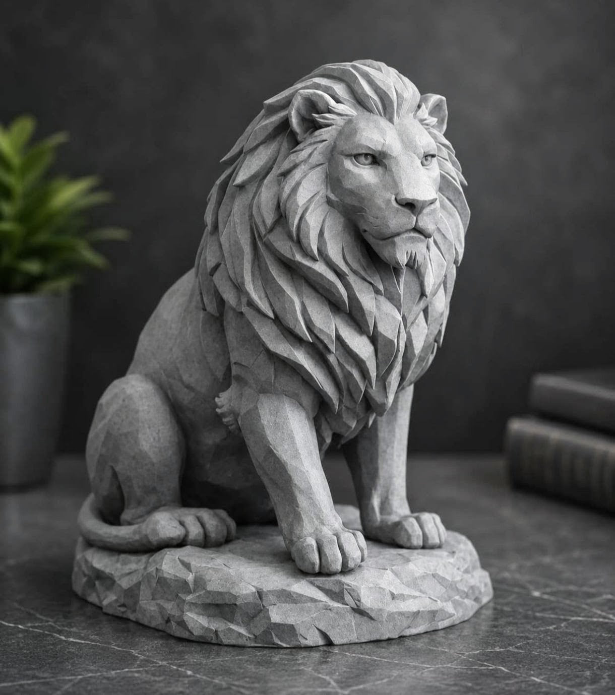 Lion Statue, Decorative Sculpture, Stone Finish, Sitting Pose, Home and Office Decor