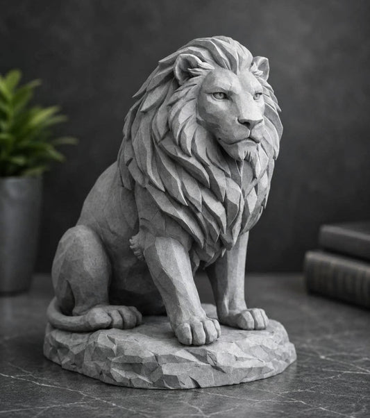 Lion Statue, Decorative Sculpture, Stone Finish, Sitting Pose, Home and Office Decor