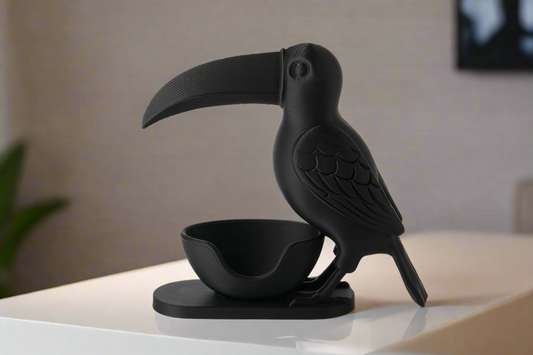 Black toucan bird serving bowl - decorative home centerpiece with artistic design