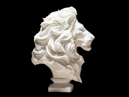 White marble lion head sculptural art - premium collectible resin figurine representing regal power and courage