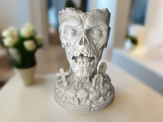 Creepy zombie head holder - PLA resin Halloween desk organizer scary collectible